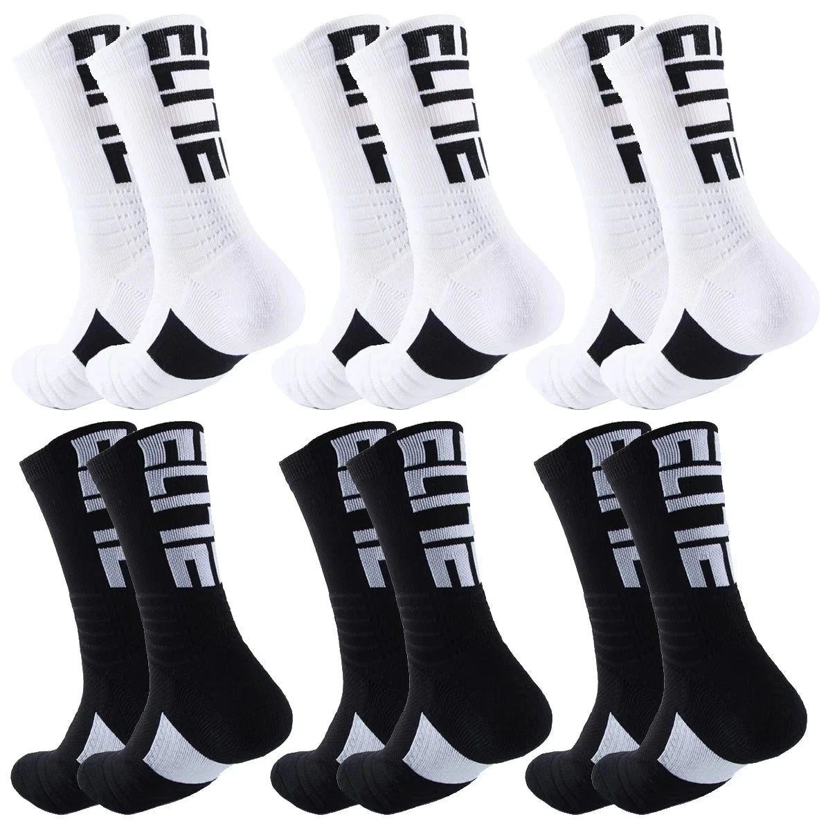 6Pairs Sports Socks for Football Basketball Baseball Rugby Soccer Cycling Running Hiking Tennis Skateboard GlowCart