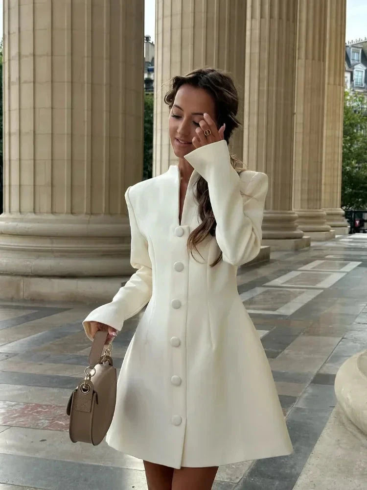 Solid Single-breasted A-line Mini Dress 2025 Elegant Women's GlowCart