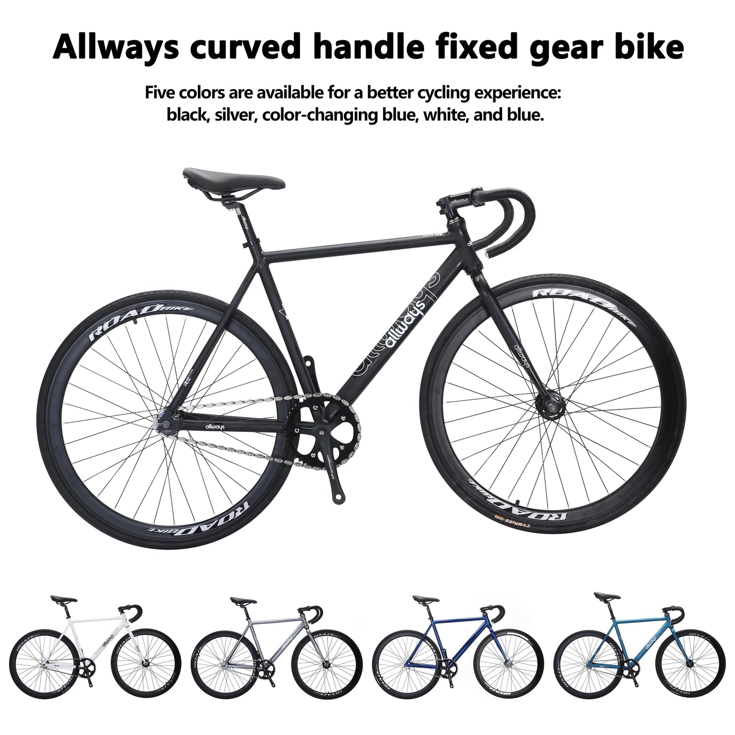 Allways 700C road bike aluminum alloy drop handlebars fixed gear bike rear brake adult bicycle GlowCart