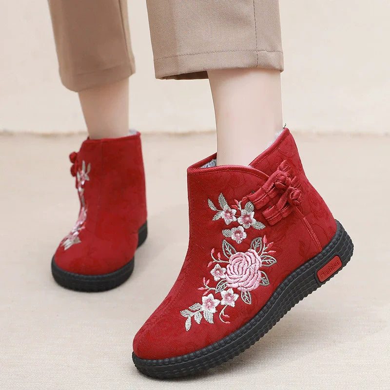 Winter Cloth Shoes Ethnic Style Botas Mujer Women's Shoes Zapatos Short Warm Boots Woman Bootie Embroidered Cotton Women Boots GlowCart