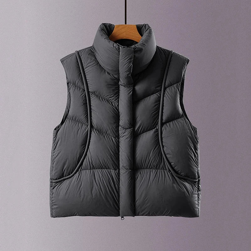 Autumn Winter Stand Collar Curved Puff Down Vest Women White GlowCart