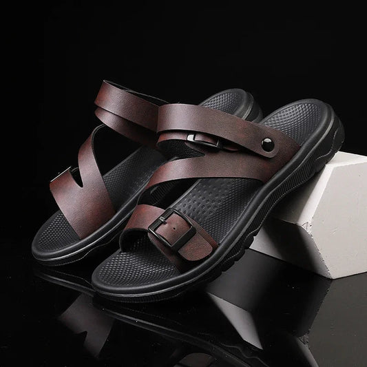 Summer Sandals for Men Outdoor Casual Sport Slippers PU Leather Non-slip Breathable Roman Shoes Beach Flip-Flop Garden Shoes GlowCart