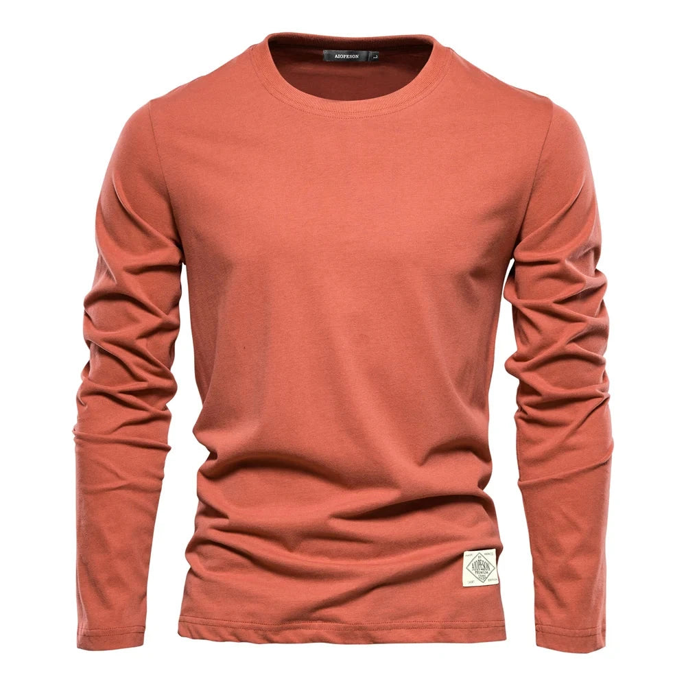 100% Cotton Long Sleeve T shirt For Men Solid Spring Casual GlowCart