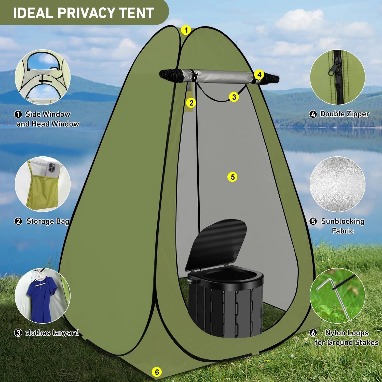 Camping Toilet with 1.5m Pop up Privacy Tent Large Portable GlowCart