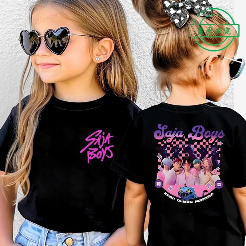 KPop Demon Hunters Saja Boys Kids Clothing Summer Cartoon Derpy Tiger Clothes Fashion Boys T-shirt Cotton Children's T Shirts GlowCart