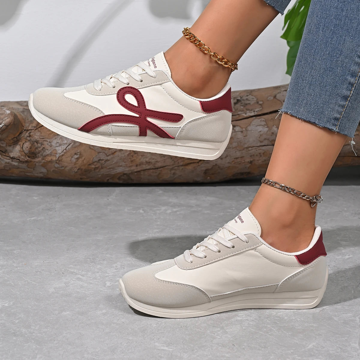 2025 new women's sports shoes casual lace up women's fashionable vulcanized shoes versatile flat shoes GlowCart