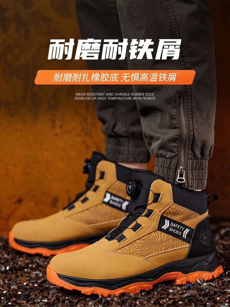 High-top men's all-season universal steel head anti-smash anti-puncture rotating buckle non-slip wear-resistant safety shoes GlowCart