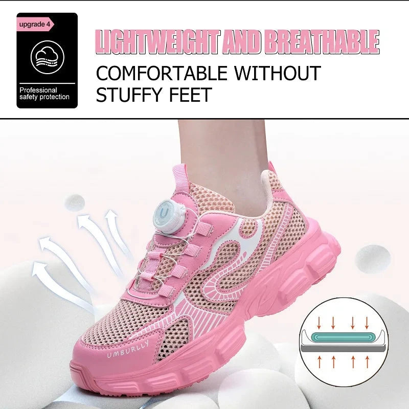 Rotating button Ladies' safety shoes breathable Work Sneakers Steel Toe Shoes Women Protective Shoes Puncture-Proof Work Shoes GlowCart