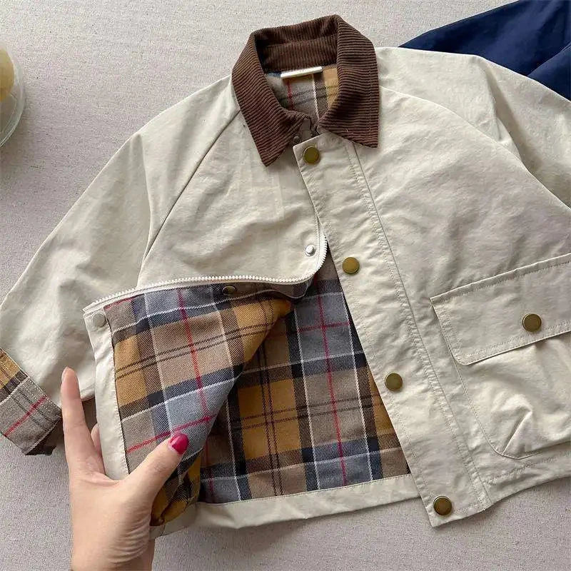 2025 UNITIM Spring Autumn Kids Boys Jacket Plaid Spliced Pocket Long Sleeve Toddler Boys Outerwears Coat Children Boys Jacket GlowCart