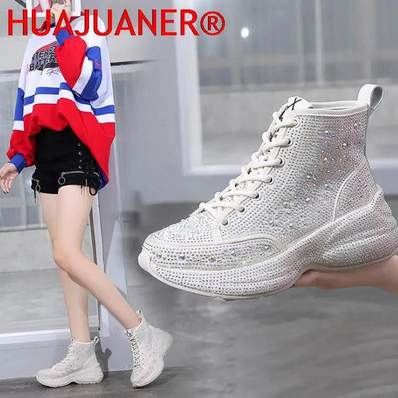 2025 Shiny Rhinestones Thick Sole Autumn Winter Short Ankle GlowCart