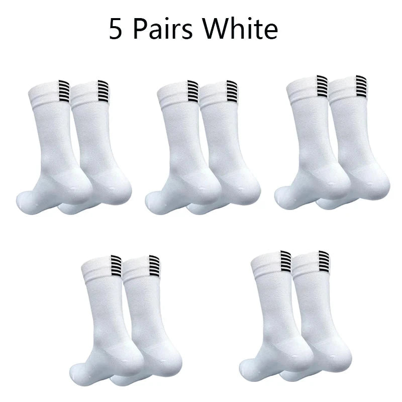5 Pairs Cycling Sock Men Compression Sports Sock Outdoor MTB Road Bike Socks Running Hiking Breathable Mesh Mid Tube Mountain GlowCart