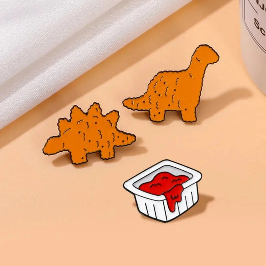 Cute Dinosaur Biscuits Tomato Ketchup Enamel Pin Cartoon GlowCart