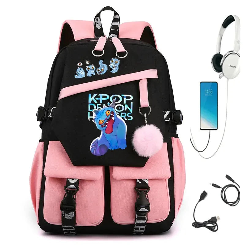 KPop Demon Hunters Backpack USB Charging Youth School GlowCart