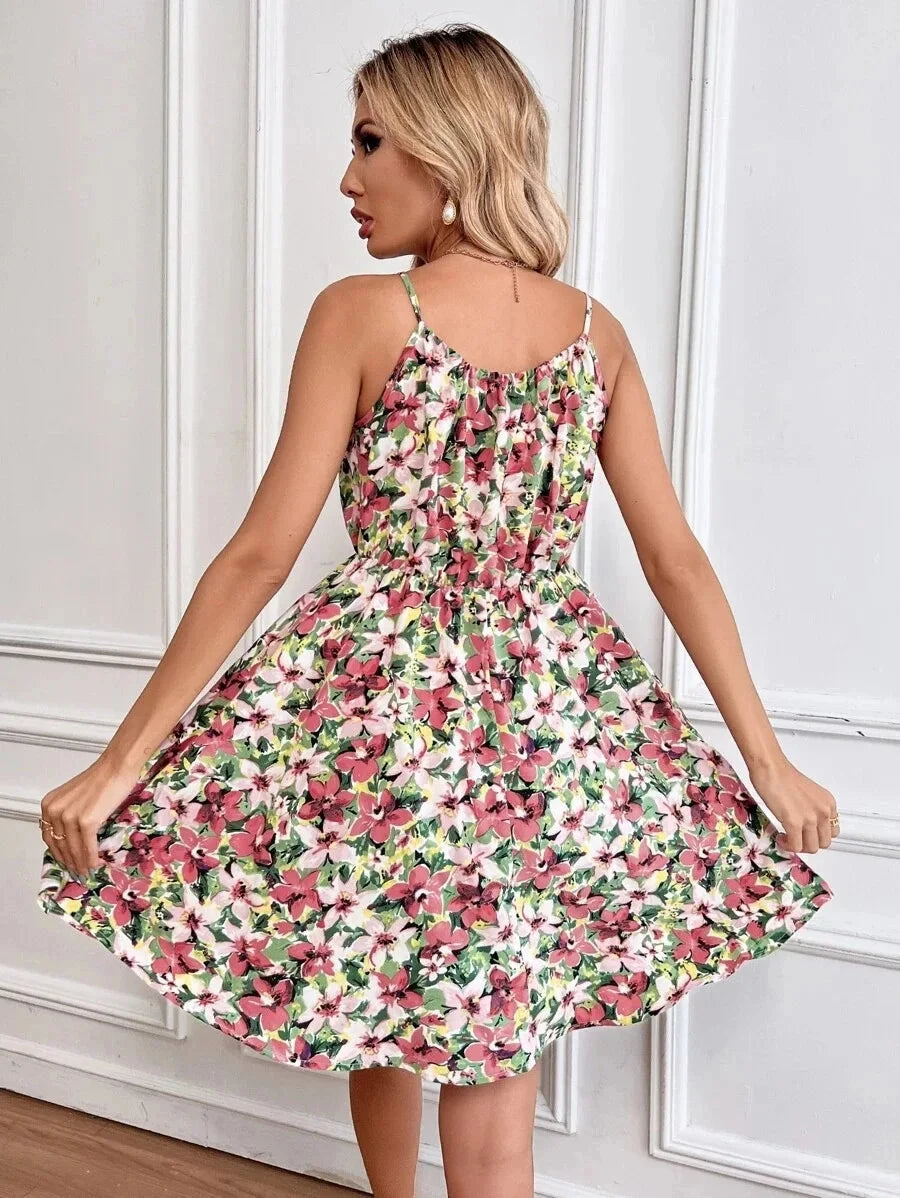 Sexy Floral Print Short Dress Women Summer Fashion Black GlowCart