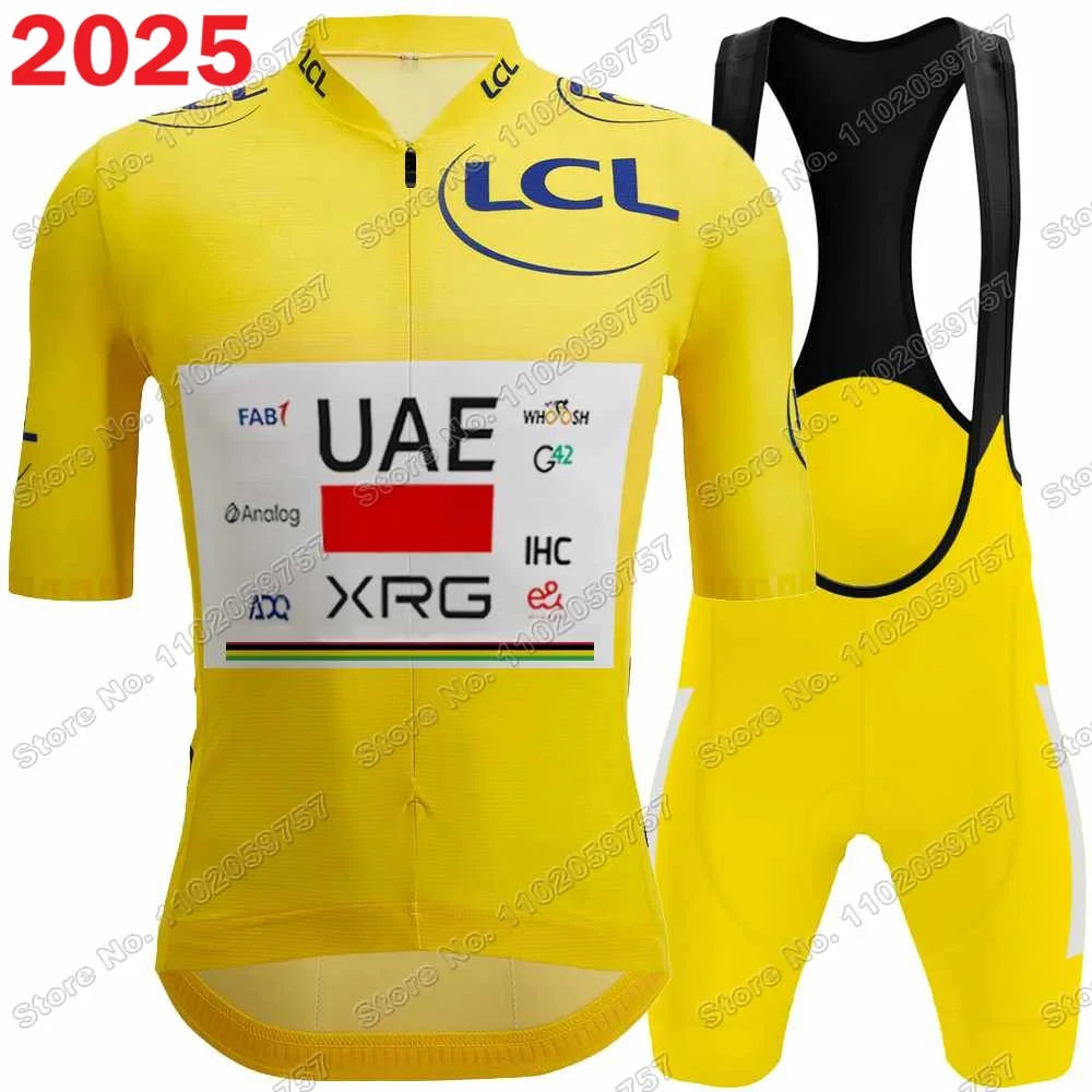 2025 Yellow Pink UAE Team Cycling Jersey Set Slovenia Tadej Pogacar Cycling Clothing Men France TDF Road Bike Suit Bib Shorts GlowCart