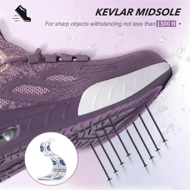 Women Safety Shoes For Work Safety Boots Breathable Steel Toe Puncture Proof Sport Work Sneakers Construction Security Boots GlowCart