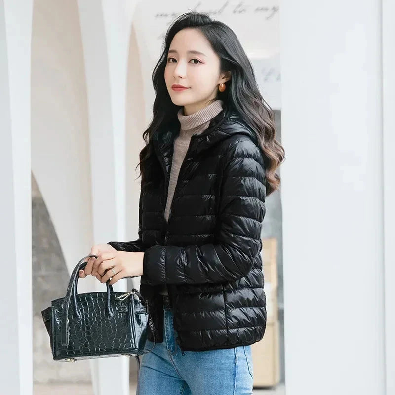 Winter Women's Light Down Hooded Jacket,Red Blue Khaki Green GlowCart