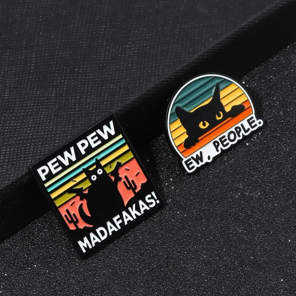 Ew,People Funny Black Cat Enamel Pin Brooches For Women GlowCart