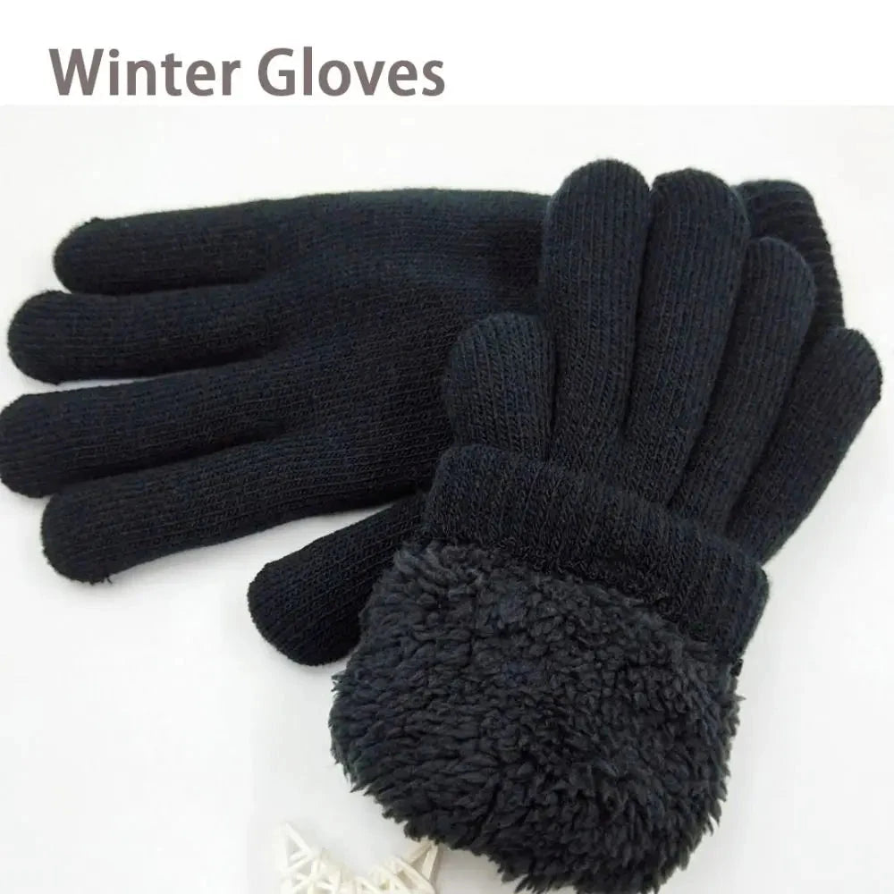 Fashion Boys Girl Winter Gloves Pure Color Lamb Velvet  Mittens Soft Warm Black Double Layer Male Thickened Gloves GlowCart