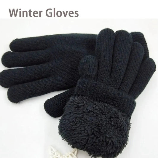Fashion Boys Girl Winter Gloves Pure Color Lamb Velvet  Mittens Soft Warm Black Double Layer Male Thickened Gloves GlowCart
