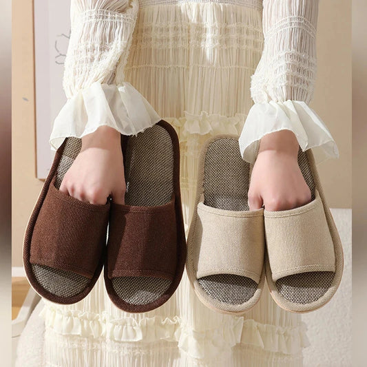 Men Linen Slippers Couples Fashion Women Casual Home Slippers Indoor Floor Flat Shoes Sandals Slides Four Seasons At Home GlowCart