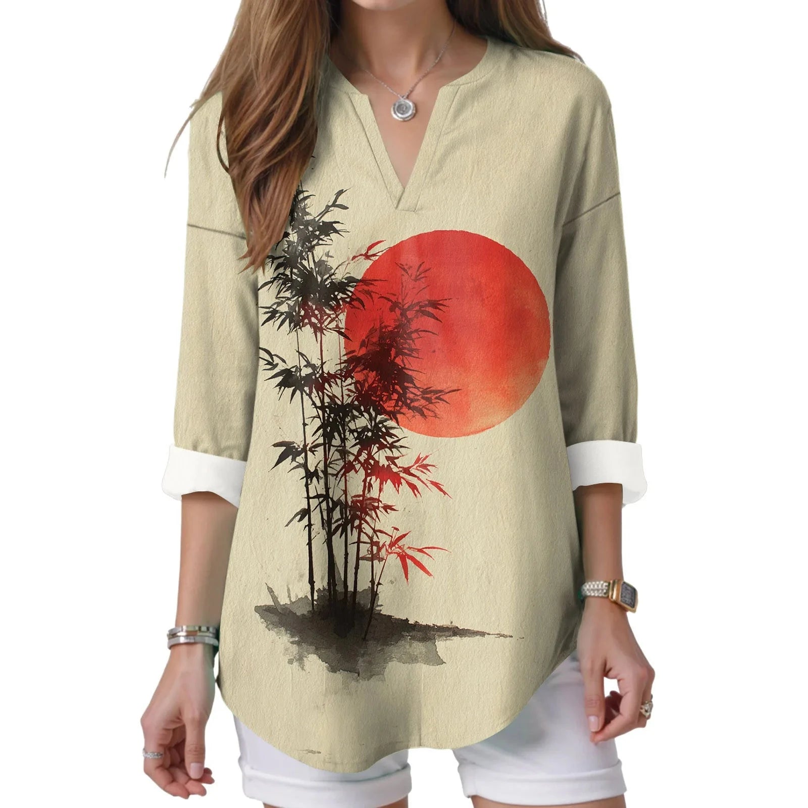 Womens Raglan Shirts 3/4 Sleeve Women Summer Light Shirt V GlowCart