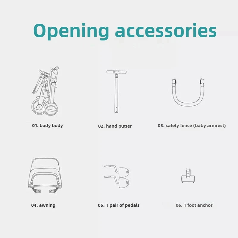 Children's Push Tricycle Baby Pedal Tricycle with Canopy Rideable and Swivel Foldable Baby Stroller GlowCart