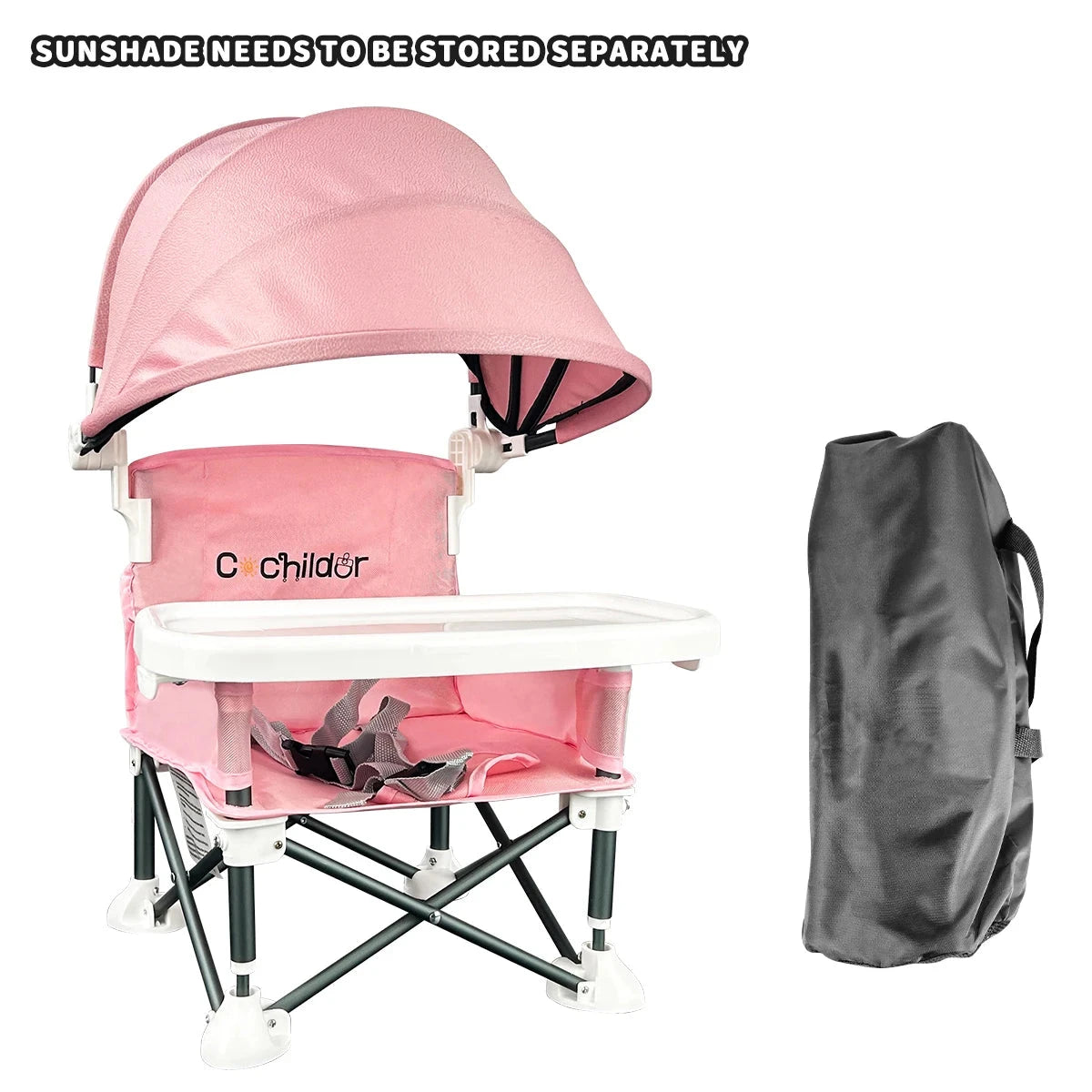 Portable children's dining chair, It can be used to increase the seat height with safety belt, foldable, and detachable plates GlowCart