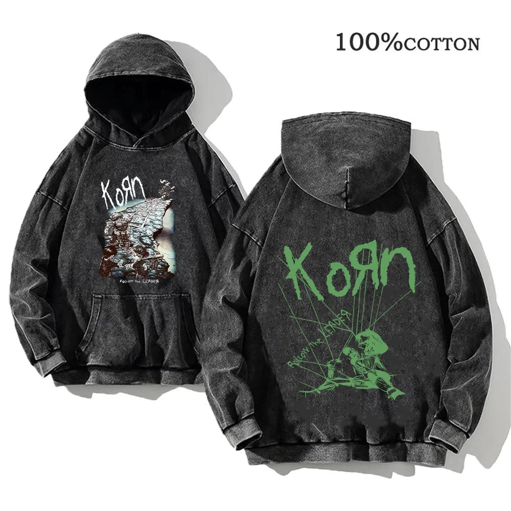 Korn Rock Band World Tour Hoodies Vintage Washed Men's GlowCart