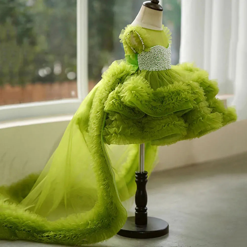 2024 Green Flower Girl Dress For Wedding Tulle Layered Puffy