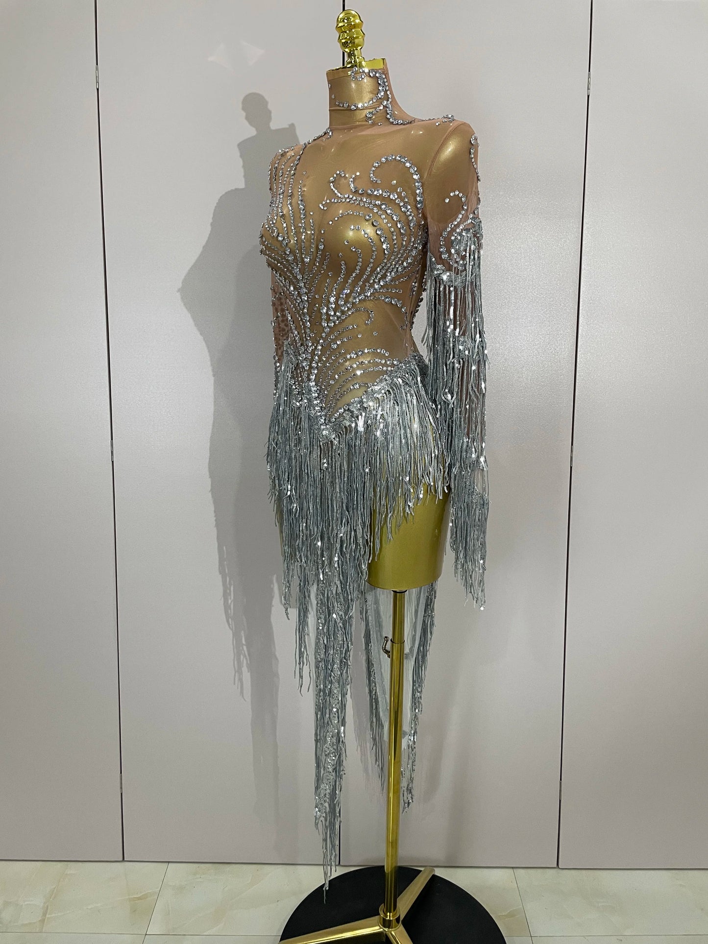 Women Sparkly Rhinestone Pearl Sequins Tassel Sexy