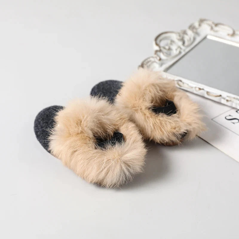 AS New Kids Fur Shoes Children Slides Baby Girls Slip On Outdoor Slippers Toddler Boys Gray Brand Flats Soft Princess Slides GlowCart