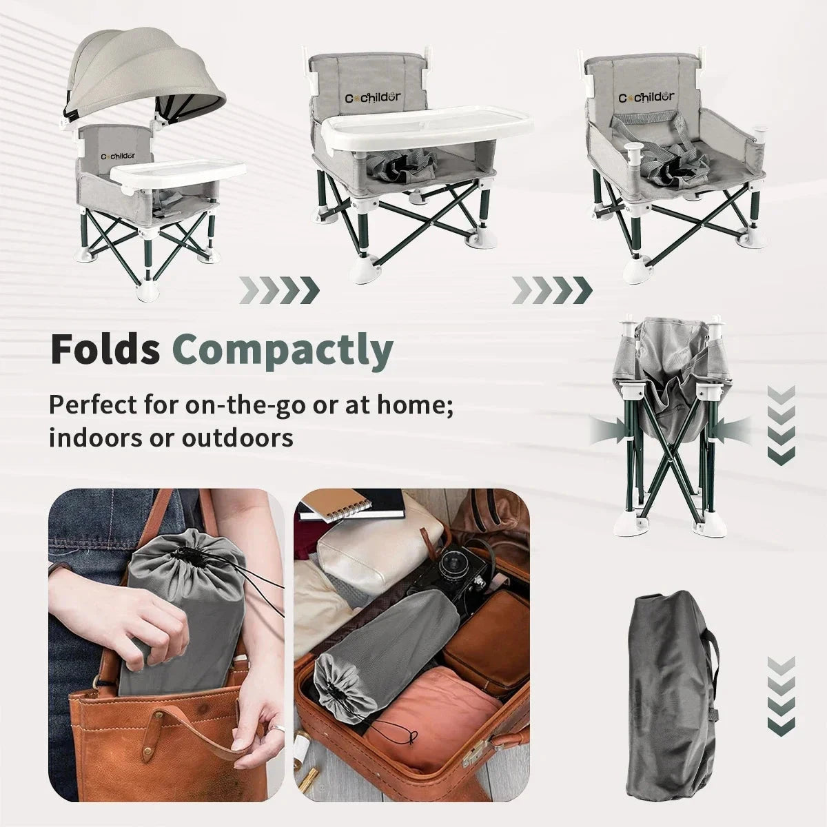 Kids chair, Portable and foldable, it can be used to increase the height of the seat, as a feeding chair and an outdoor camping GlowCart