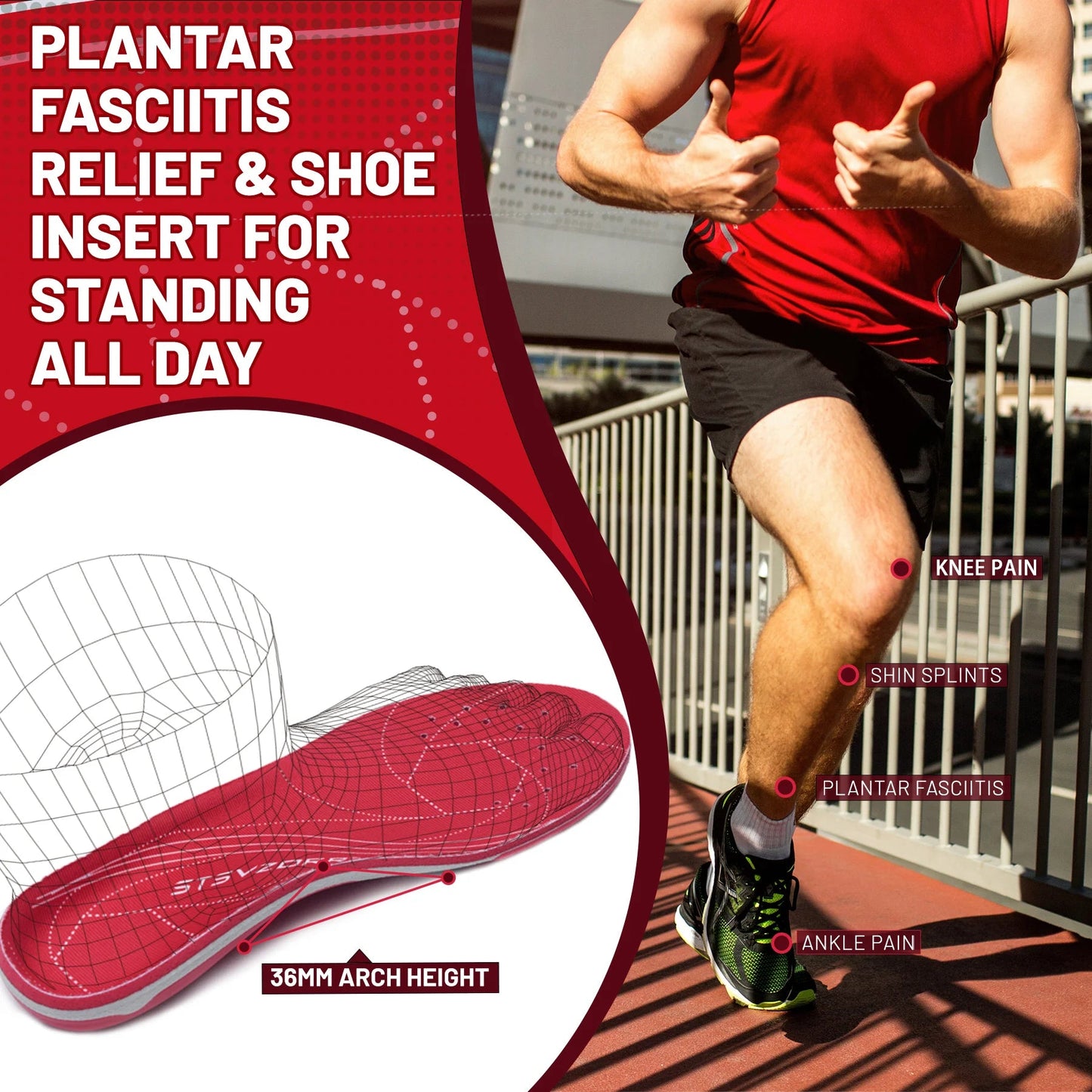 Arch Heavy Support Pain Relief Orthotics  Flat Foot Heel Pads Plantar Fasciitis Work Boots Insole Inserts for Men and Wome GlowCart