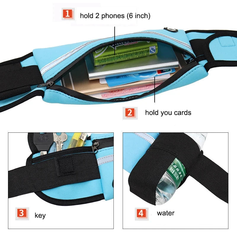 Running Belt Waist Bag with Water Bottle Holder Sports Fanny Pack Women Men Hydration Phone Holder Pouch GlowCart