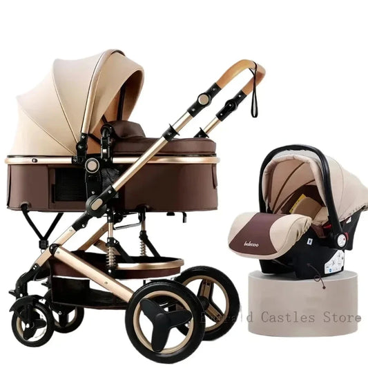 3in1 Baby Stroller With Car Seat,High Landscape  Stroller Luxury Infant Stroller Set Newborn Baby Car Seat Trolley Pushchair GlowCart