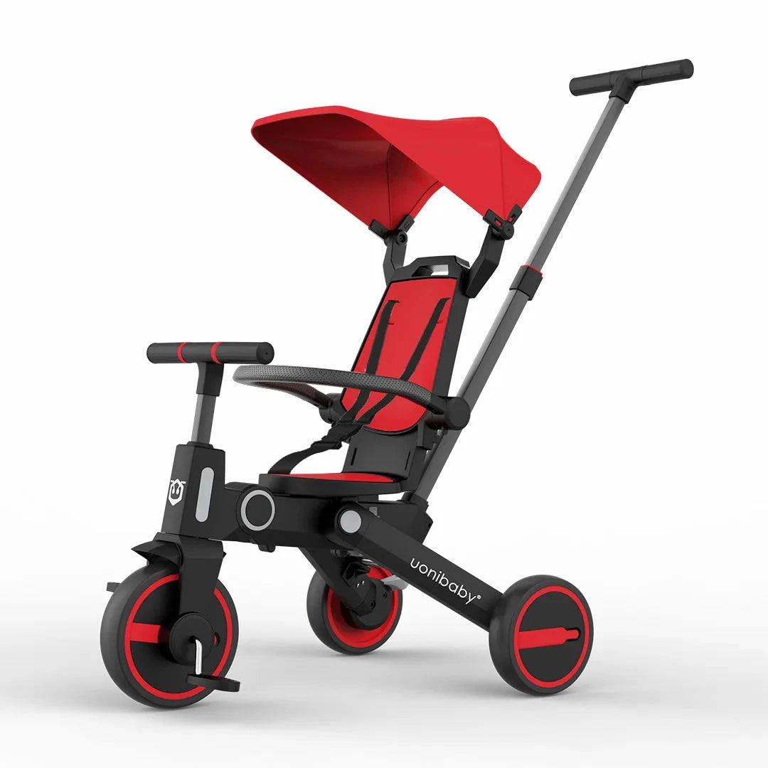 Children's Push Tricycle Baby Pedal Tricycle with Canopy Rideable and Swivel Foldable Baby Stroller GlowCart