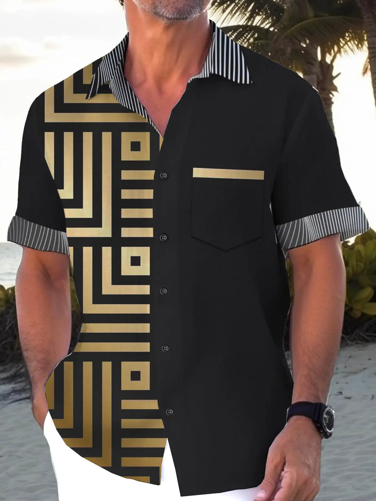 New Hawaii Spring/Summer Fashion Leisure Street Walk Tourist Beach Printed Full Open Short Sleeve Button Shirt, Quick Shipping GlowCart