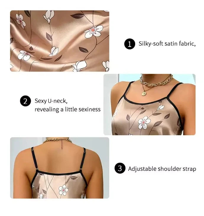 Women's Sleepwear Summer Floral Print Satin Nightgown Casual GlowCart