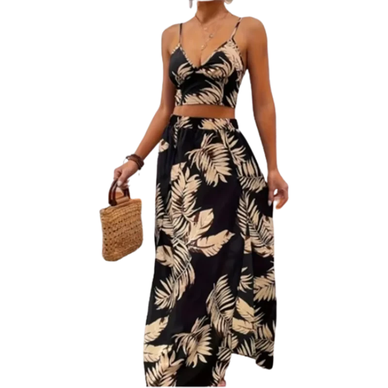 Sleeveless Printed Dress Set for Women Sexy Half Skirt GlowCart