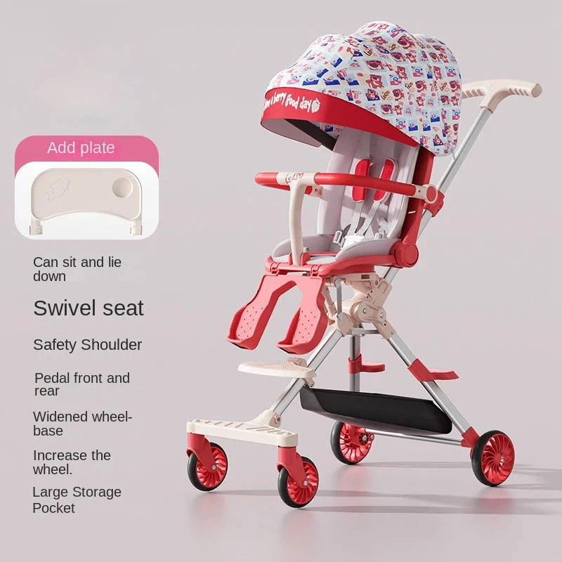 Portable Baby Stroller Foldable Dual-directional Push Sit or Lie Down High View Baby and Children's Walking Companion Cup Holder GlowCart