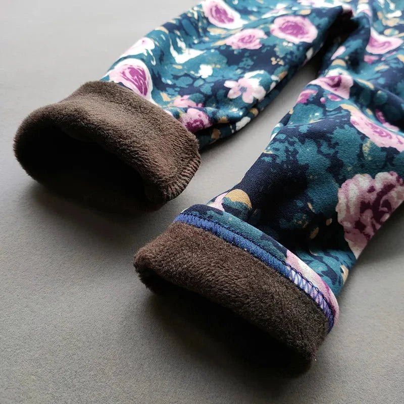 Children's Clothes Girl Pants Autumn Winter Fleece Keep Warm Leggings Tights For Girls Vintage Floral Warm Trousers 2-11 Year GlowCart