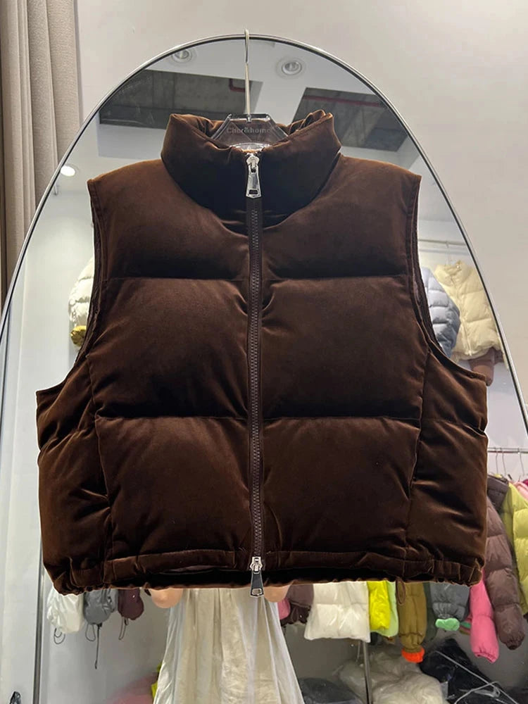 Autumn Winter Stand Collar Velvet Fluffy Puff Down Vest GlowCart