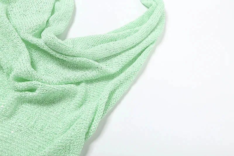 Women Sexy Sequins Knitted Mini Beach Dress Swinging Collar GlowCart