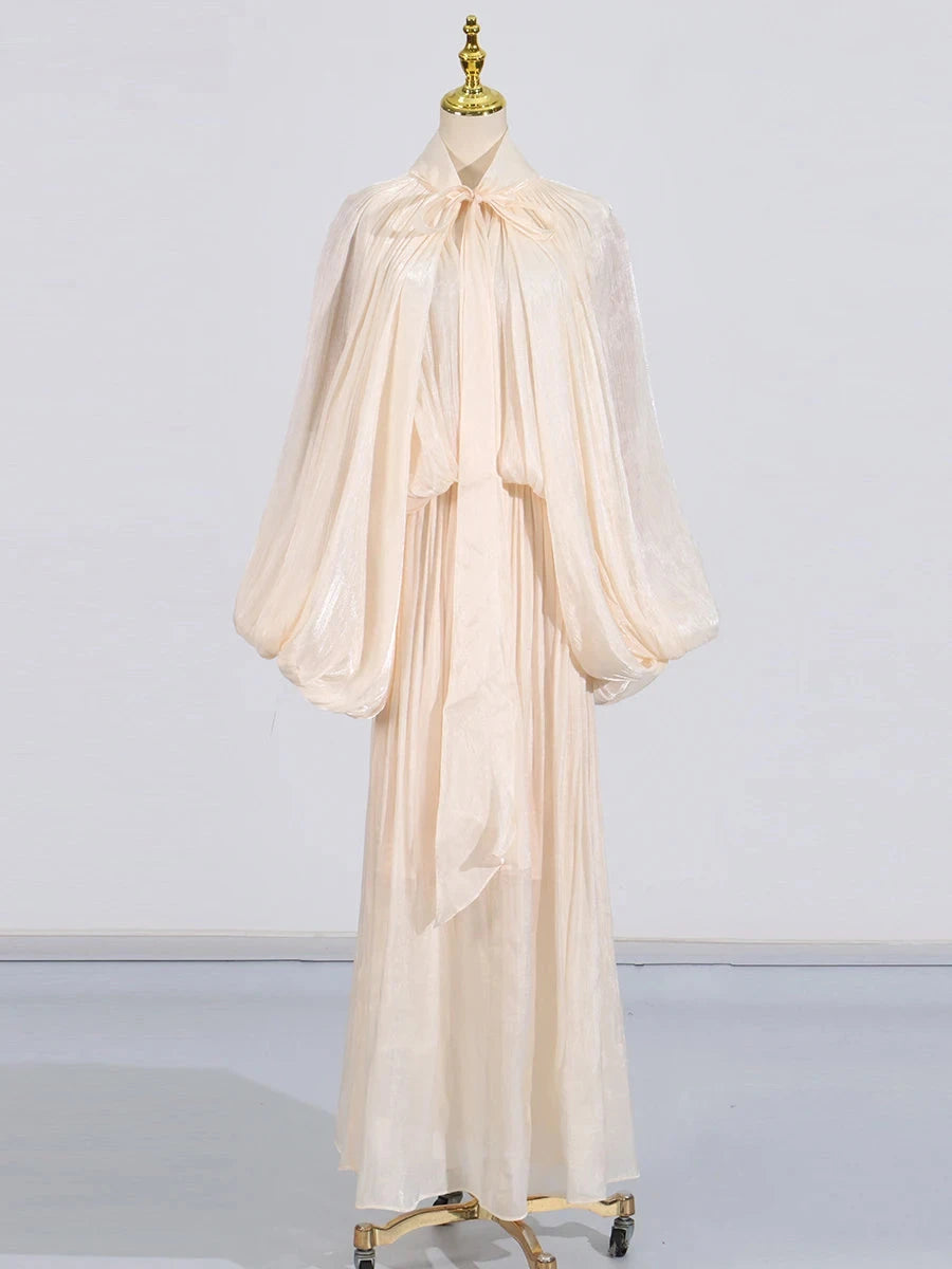 VGH Minimalist Spliced Folds Maxi Dresses for Women Scarf GlowCart