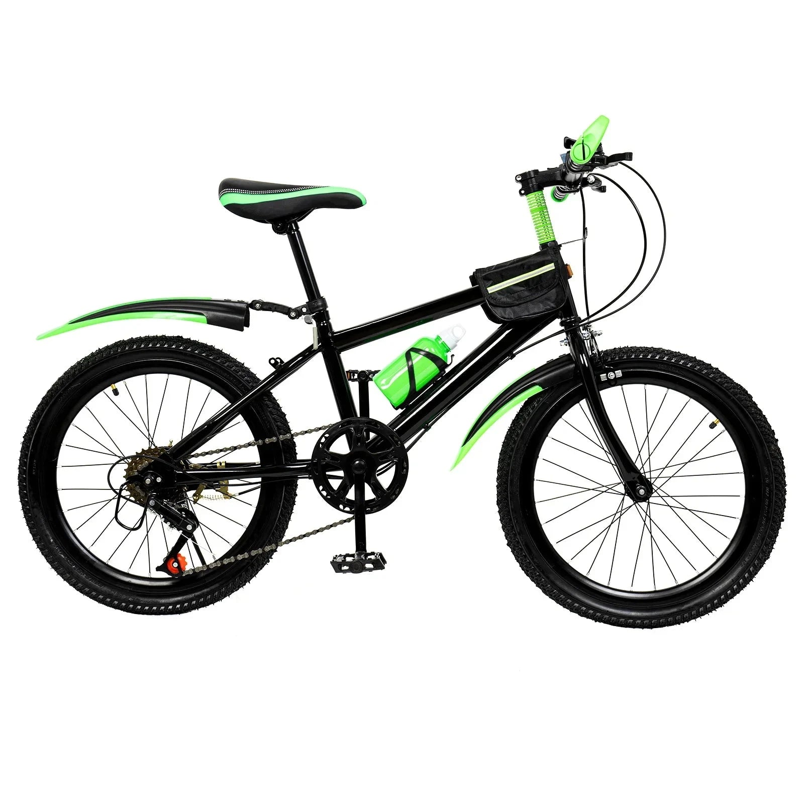 20 Inch Mountain Bike 7 Speeds Unisex Kids Bicycle Dual-Disc Brakes Height Adjustable MTB Boys Girls Bike with Kettle & Mudguard GlowCart