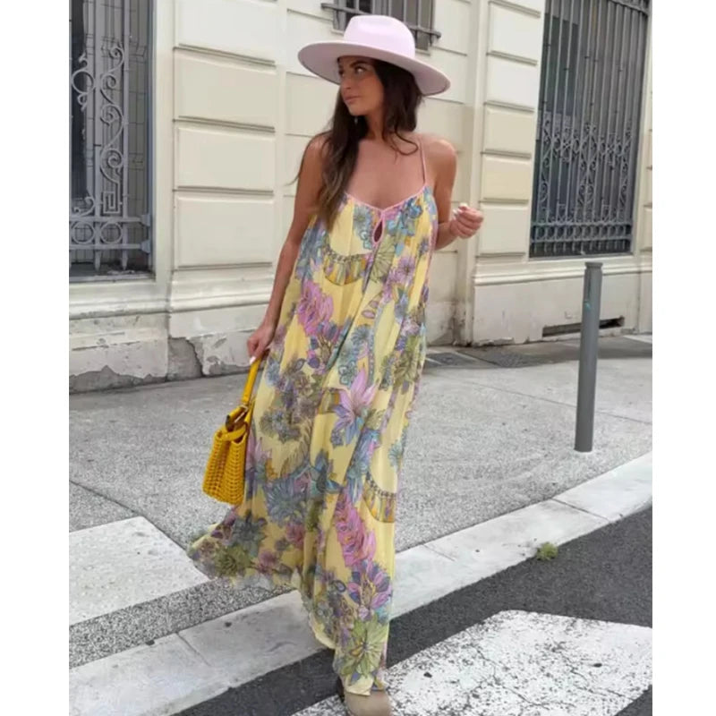 Summer Dress Women's 2025 New Fashion Print Loose V-neck