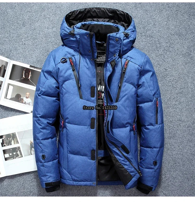 -20 Degree Winter Parkas Men Down Jacket Male White Duck Down Jacket Hooded Outdoor Thick Warm Padded Snow Coat Oversized M-4XL GlowCart