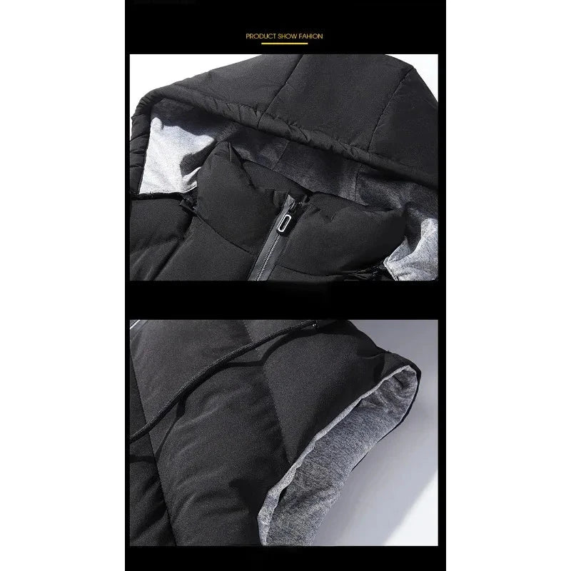 Men's Down Cotton Vest Plus Size Hooded Jacket Youth Slims GlowCart