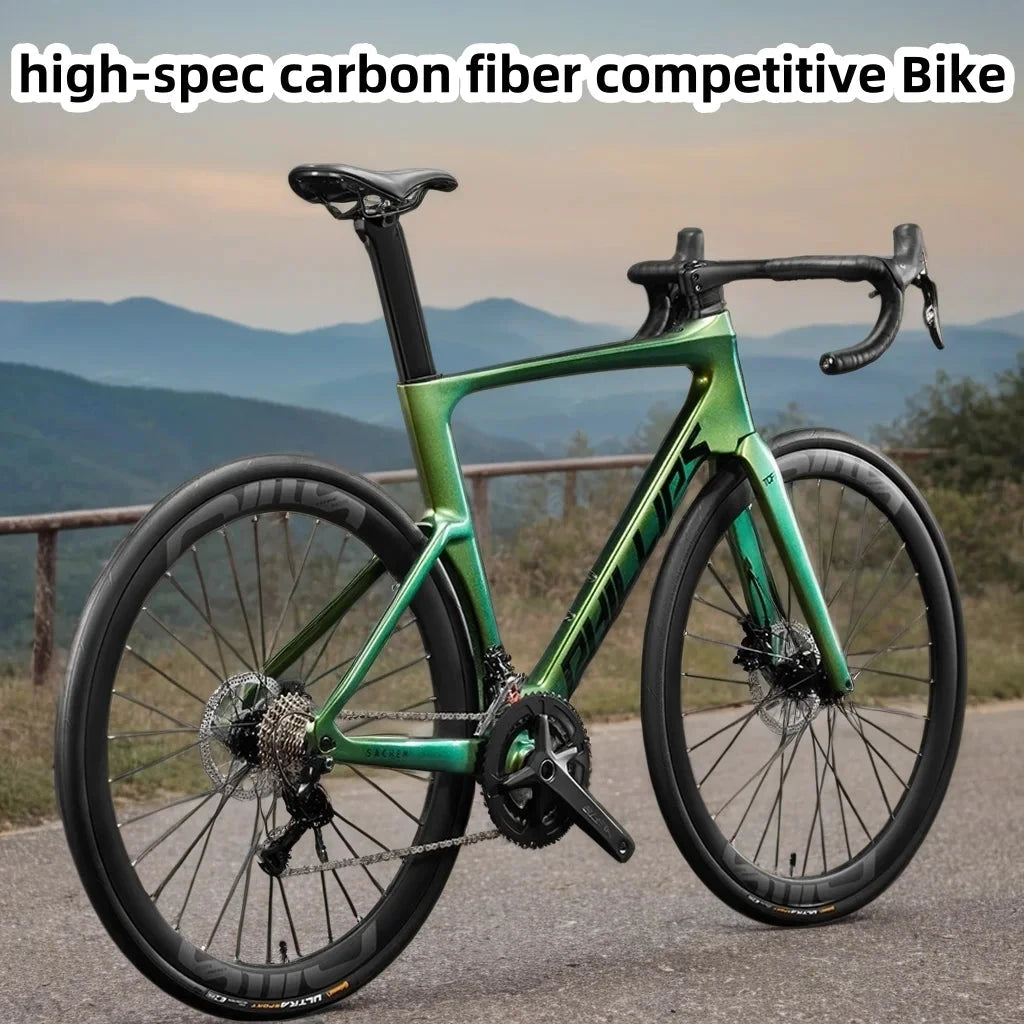 2025 New Ultra-Light Carbon Fiber Road Bike Fast Racing Bicycle with Hydraulic Disc Brakes 16/24-Speed Gear Shift Drop Handlebar GlowCart